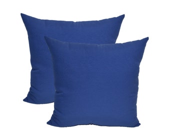 Set of 2 ~ Solid Royal Cobalt Blue Decorative Square Throw / Toss Pillows ~ Indoor / Outdoor Fabric ~ Choose Size