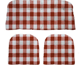 RSH Decor Red Buffalo Plaid Gingham Outdoor Wicker Cushion 3 Piece Set, 1  Loveseat Cushion & 2 Matching Chair Cushions 41" x 19"