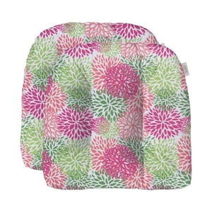 RSH Decor Set of 2 Wicker Style U-Shape Chair Tufted Cushions ~ Blooms Floral Pink and Green Whimsical Flowers, Select from 2 sizes