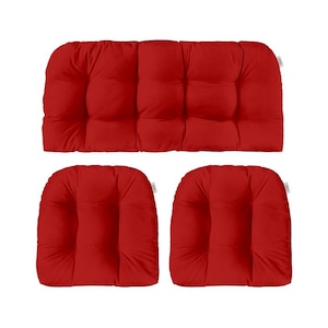 Red Indoor Outdoor 3 Piece Wicker Cushions Set ~  Wicker Loveseat Settee & 2 Matching Chair Cushions