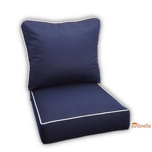 Famous Maker Acrylic Canvas Navy with White Piping Cushion Set ~ Indoor Outdoor Deep Seat Furniture Chair Cushion