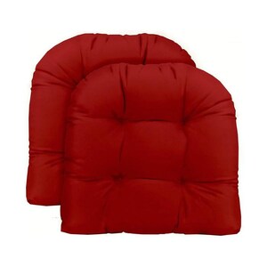 RSH Decor Set of 2 Wicker Style U-Shape Chair Tufted Cushion ~ Solid Red, Select from 2 sizes
