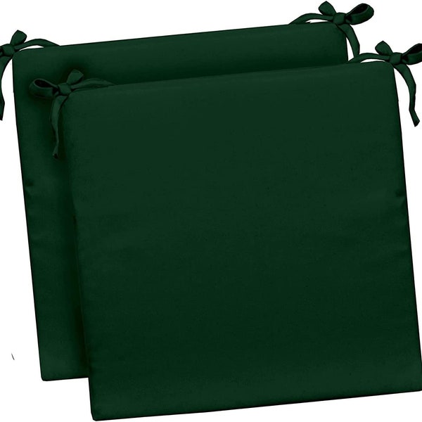 Set of 2 ~ Outdoor Chair Seat Cushions with Ties for Patio Chair 2" or 3" Poly Foam - Solid Hunter Green / Dark Green  ~ Choose Size