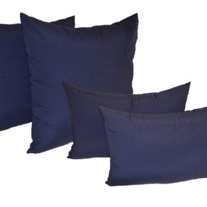 Set of 4 Square & Rectangle / Lumbar - Outdoor Solid Navy Blue Decorative Throw Pillows - Choose Size