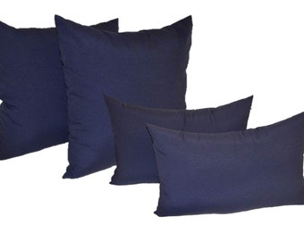 Set of 4 Square & Rectangle / Lumbar - Outdoor Solid Navy Blue Decorative Throw Pillows - Choose Size
