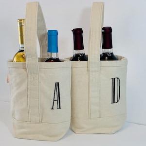 Monogram Canvas Wine Tote, Personalized Wine Tote, Personalized Beverage Tote,  Hostess Gift, Canvas Wine Tote, Multi Bottle Wine Monogram
