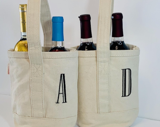 Monogram Canvas Wine Tote, Personalized Wine Tote, Personalized Beverage Tote,  Hostess Gift, Canvas Wine Tote, Multi Bottle Wine Monogram