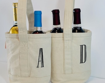 Monogram Canvas Wine Tote, Personalized Wine Tote, Personalized Beverage Tote,  Hostess Gift, Canvas Wine Tote, Multi Bottle Wine Monogram