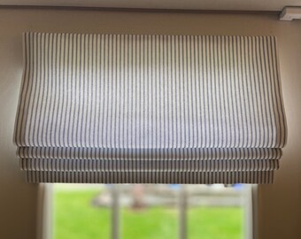 photo Ticking Stripe Roman Shade custom roman shades by shadesofroman on