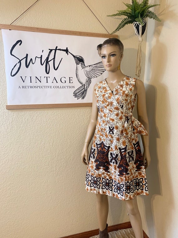 VTG-1960s-BARKCLOTH-wrap dress-Hawaiian
