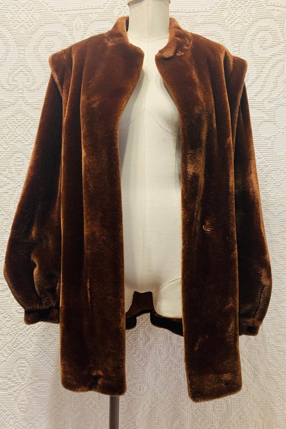 Vintage-80s-Jordache-faux fur coat-puff sleeves