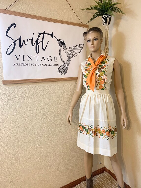 VTG-1950s-Embroidered-SKIRT SET w/tie