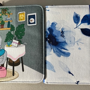 Knitters Pride Fabric Interchangeable Needle Case, Gray & Navy, Zippered Cases, Cotton Colorful Fabric, Passion and Blossom Collection