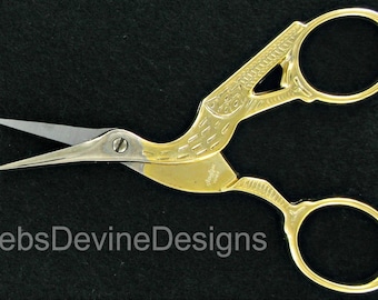 Ultima 3-1/2 Inch Gold Plated Stork Embroidery Scissors - Italian Made