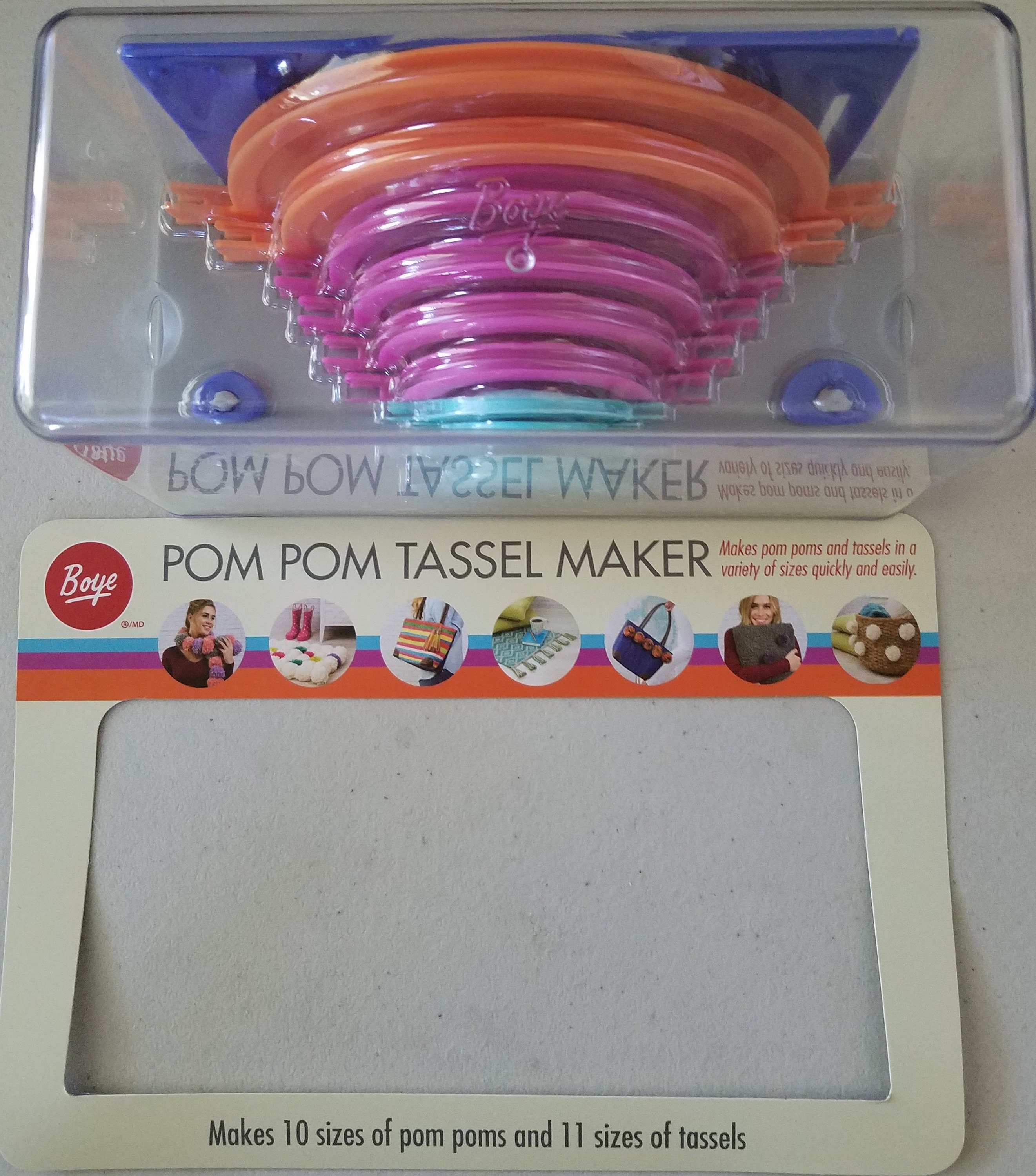 Pom Pom Maker, Wood & 5-in-1 Tool, Makes Multiple Size Pom Poms