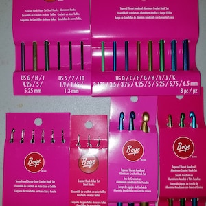Boye Steel and Aluminum Crochet Hook Sets, 6 different sets, Steel Hook Sets, Aluminum Hook Sets,