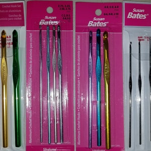 Susan Bates Crochet Hook Sets, Steel Hooks6 Hooks 0,1,7,8,9,10silvalume Hook  Set 3 Hooks, G,H,J4 Hooks, C,D,E,F6 Hooks F,G,H,I,J,K 