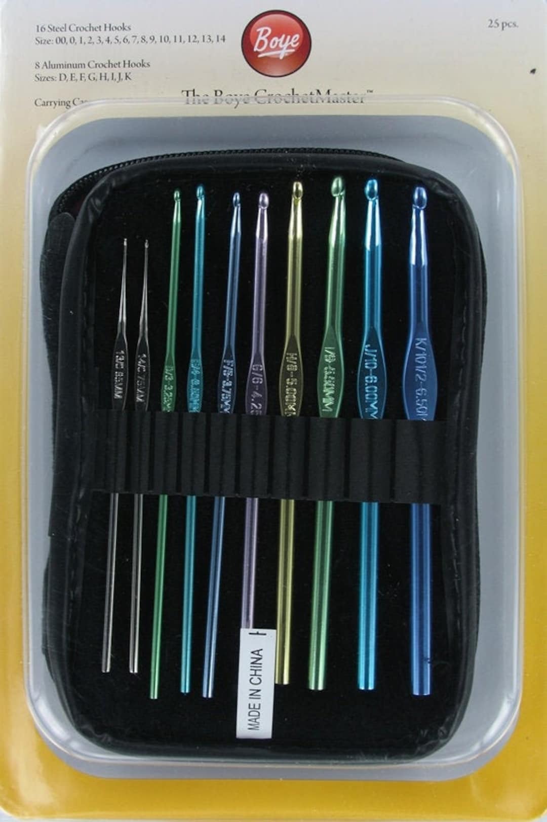 New Boye 3-Piece Aluminum Crochet Hook Set Size H-8 I-9 J-10 5.0 5.5 6.0 mm