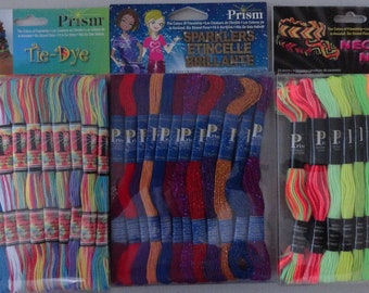 DMC ou Prism, 6 Brins Floss, Tie-Dye ou Sparklers ou Neon, Skeins, Neon Floss, Sparklers Floss, ou Enchanted, Tie-Dye 36 Skeins