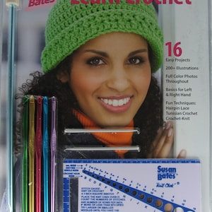Learn Crochet Set, Susan Bates, Instructions, Hairpin Lace, Tunisian Crochet, Crochet-Knit, 16 Easy Projects, Needles, Accessories, Set