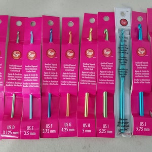 BOYE Crochet Hooks, Crochet Hooks, Aluminum Hooks - B-N, Plastic Hooks - P and Q,  all New Stock