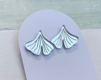 SAMPLE: Ginkgo Stud Earrings in Silver Mirror