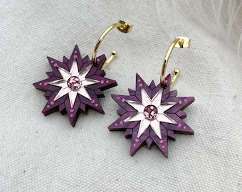 Wine Red and Pink Laser Cut Star Hoop Earrings | Seren Star Hoops