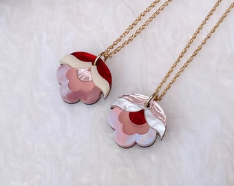 VALENTINE'S 2023: Limited Edition Anna Floral Pendant Necklace in Pastel or Red Marble | Laser Cut Floral Acrylic Necklace