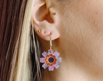 Pink and Orange Daisy Floral Hoop Earrings | Agnes Laser Cut Flower Acrylic Hoops