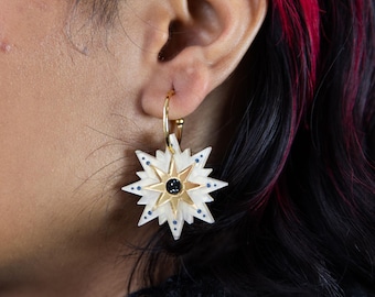 Pearl and Gold Laser Cut Star Hoop Earrings | Seren Hoops