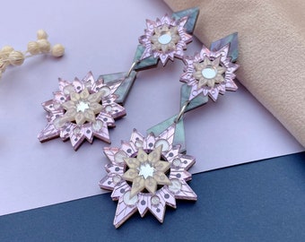 Aurora Star Statement Earrings in Lilac and Silver | Laser Cut Celestial Art Deco Earrings | Lilac Cream Silver