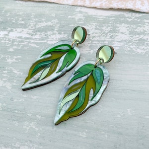 Calathea Leaf Drop Earrings : All the Greens | Statement Botanical Earrings | Laser Cut Engraved Perspex Acrylic