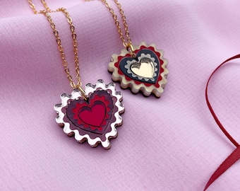 Wiggle Heart Pendant | Laser Cut Acrylic Heart Necklace | Valentine's Gift