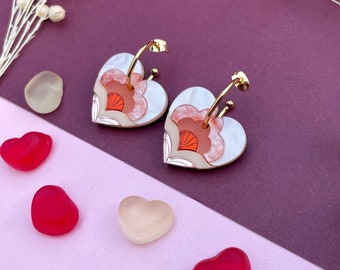 VALENTINE'S 2024: Limited Edition Anna Heart Hoop Earrings in Peach | Laser Cut Floral Acrylic Earrings