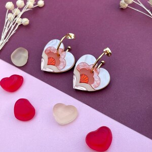 VALENTINE'S 2024: Limited Edition Anna Heart Hoop Earrings in Peach Laser Cut Floral Acrylic Earrings image 1