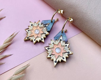 PRE-ORDER: Aurora Star Hoop Earrings in Holo Gold | Laser Cut Celestial Art Deco Earrings | Gold Cream Iridescent
