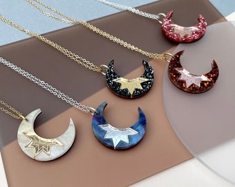 Crescent Moon Mini Pendant  | Laser Cut Acrylic Celestial Necklace