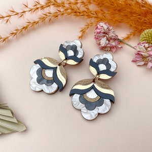 Anna Retro Flower Statement Earrings | Metallic Colourway | Laser Cut Floral Acrylic Earrings