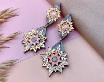 Aurora Star Statement Earrings in Holo Gold | Laser Cut Celestial Art Deco Earrings | Gold Cream Iridescent