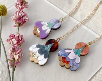 Crocus Flower Pendant in Pearl, Purple or Rose | Retro Flower Necklace | Laser Cut Floral Jewellery