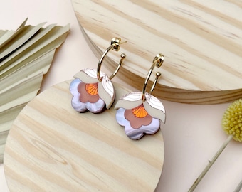 Retro Flower Pink Orange Hoop Earrings | Laser Cut Floral Acrylic Earrings | Anna | Rose Colourway