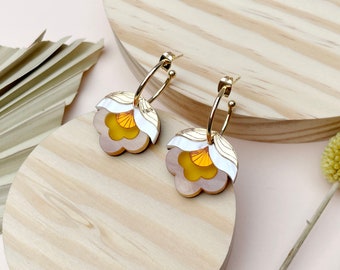 Retro Flower Yellow Gold Hoop Earrings | Laser Cut Floral Acrylic Earrings | Anna | Sunshine Colourway