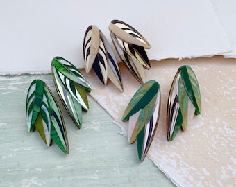 Calathea Leaf Stud Earrings | Laser Cut Engraved Perspex Acrylic Studs | Botanical Design