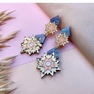 Holo Gold Star Drop Earrings: Laser Cut Art Deco Celestial Earrings