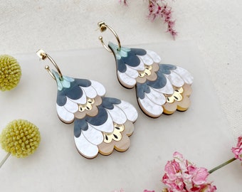 Crocus Statement Hoops in Pearl | Retro Flower Hoop Earrings | Laser Cut Floral Jewellery