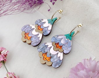 Crocus Statement Hoops in Sunset | Retro Flower Hoop Earrings | Laser Cut Floral Jewellery