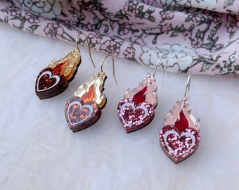 VALENTINES 2023: Limited Edition Mini Flame Heart Hook Earrings  - Laser Cut Romeo & Juliet Inspired 90s Heart Jewellery Valentine's Day