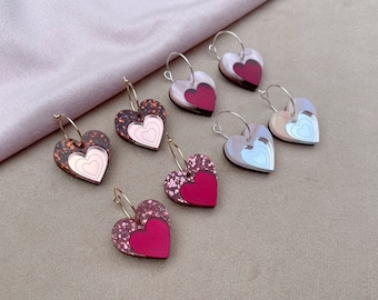 VALENTINE'S 2024: Mini Heart Hoop Earrings in Glitter or Pastel | Valentines Hoops | Laser Cut Floral Jewellery