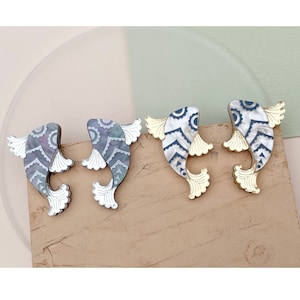 Koi Fish Stud Earrings: Laser Cut Marble Acrylic, Surgical Steel