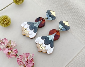 Crocus Drop Earrings in Pearl | Retro Flower Dangle Earrings | Laser Cut Floral Jewellery